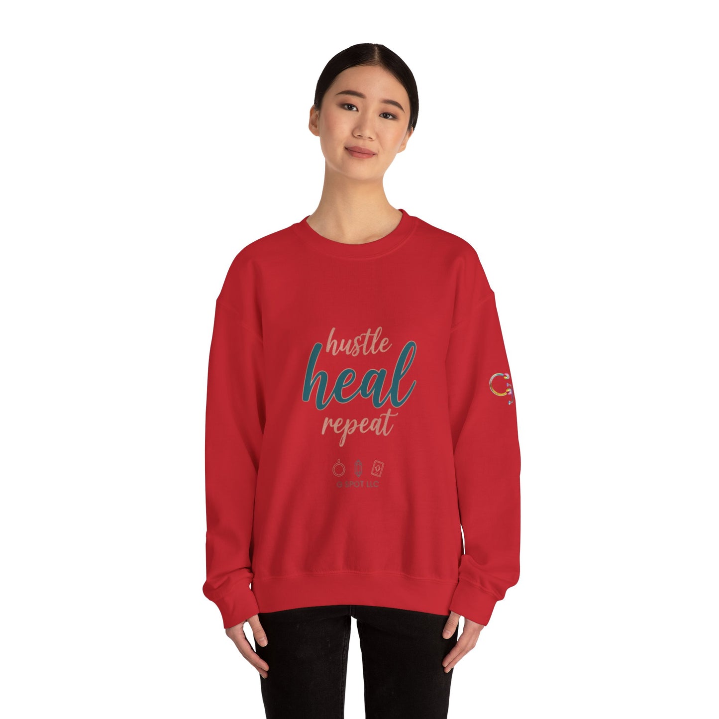 Crewneck Sweatshirt — "Hustle Heal Repeat" Empowerment Design