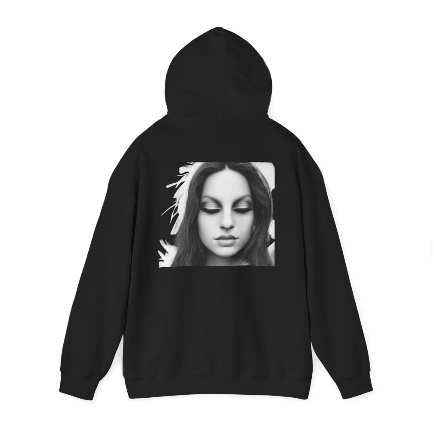 Hoodie — Serene Portrait Graphic Pullover with Subtle Text
