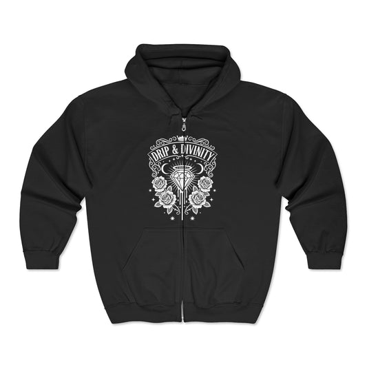 Camp & Country Zip Hoodie — Vintage Floral Crest Full-Zip Sweatshirt