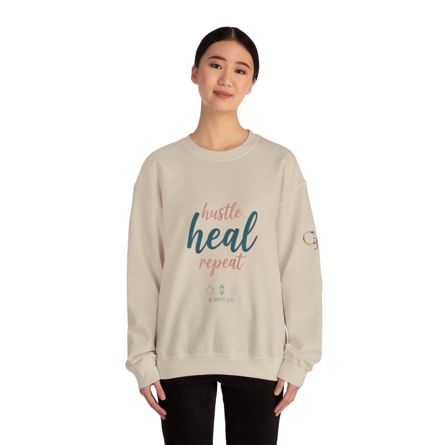 Crewneck Sweatshirt — "Hustle Heal Repeat" Empowerment Design