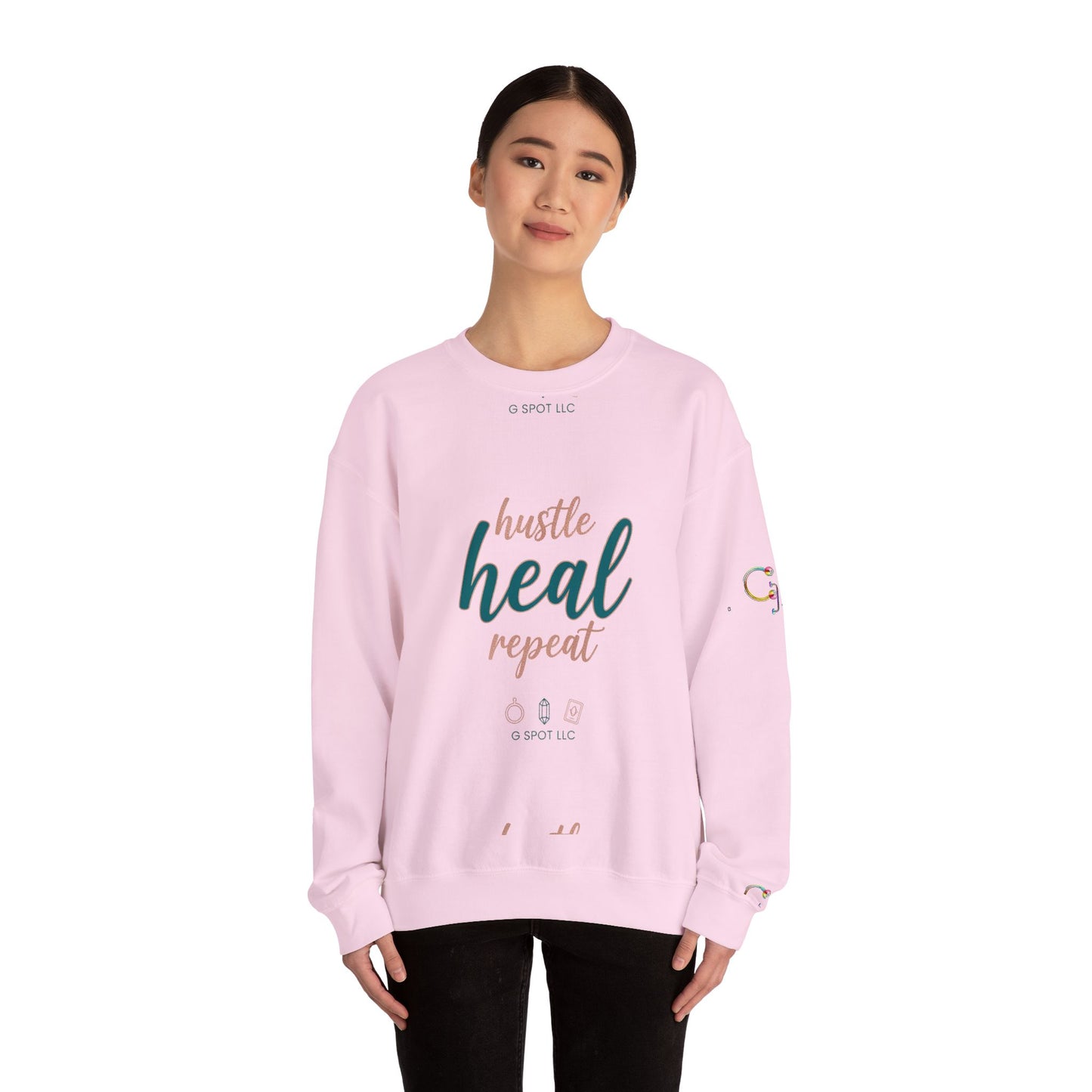 Crewneck Sweatshirt — "Hustle Heal Repeat" Empowerment Design
