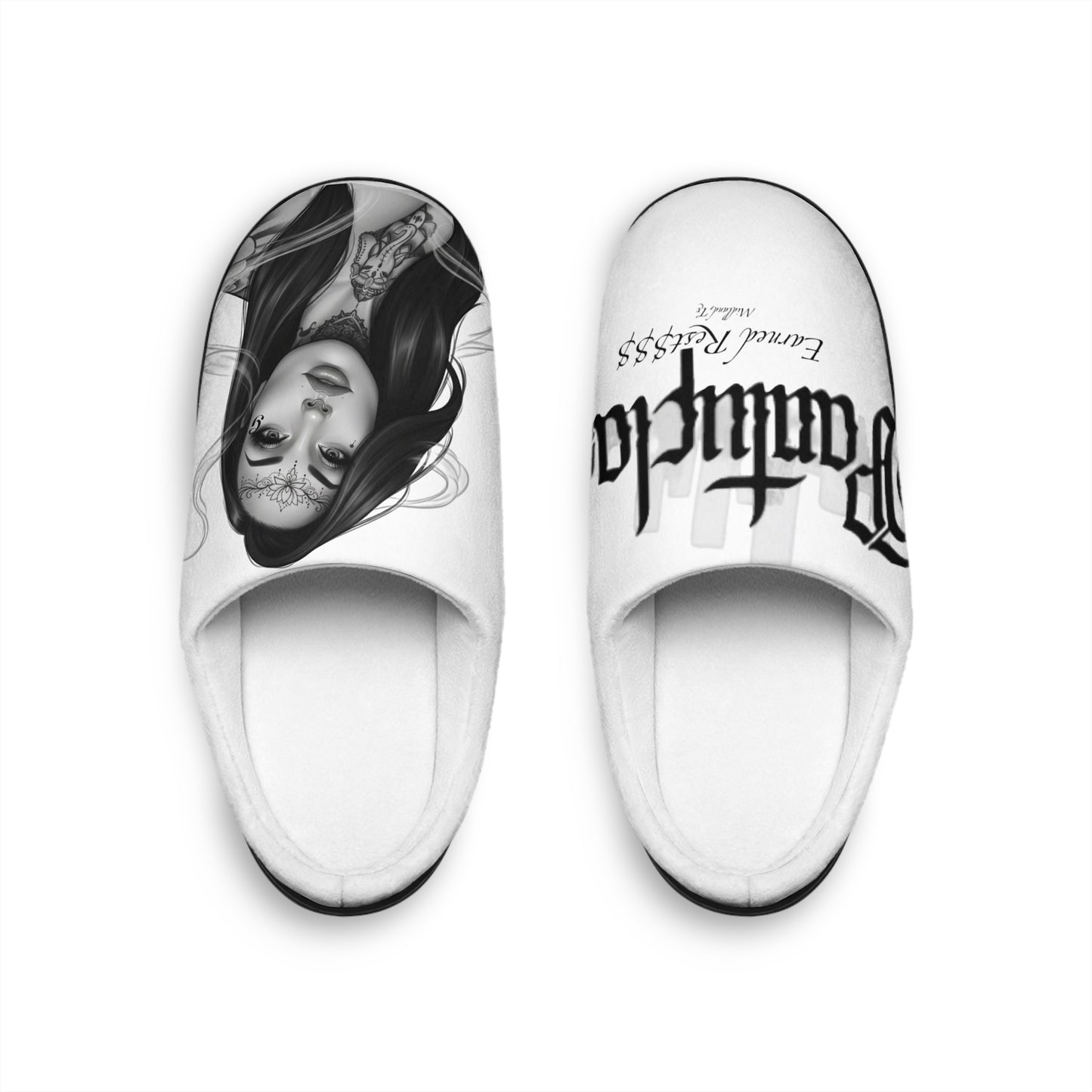 Men's Indoor Slippers — Gothic Portrait & Script Comfort Slides