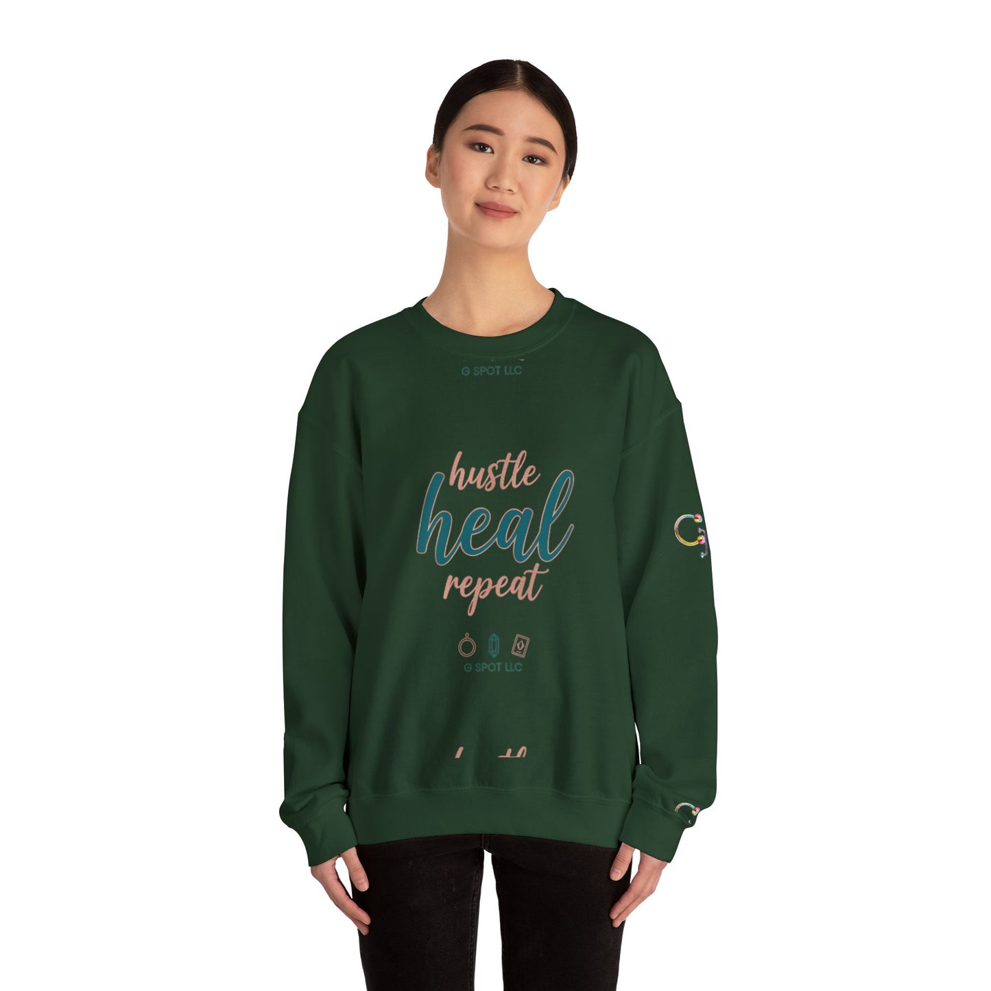 Crewneck Sweatshirt — "Hustle Heal Repeat" Empowerment Design