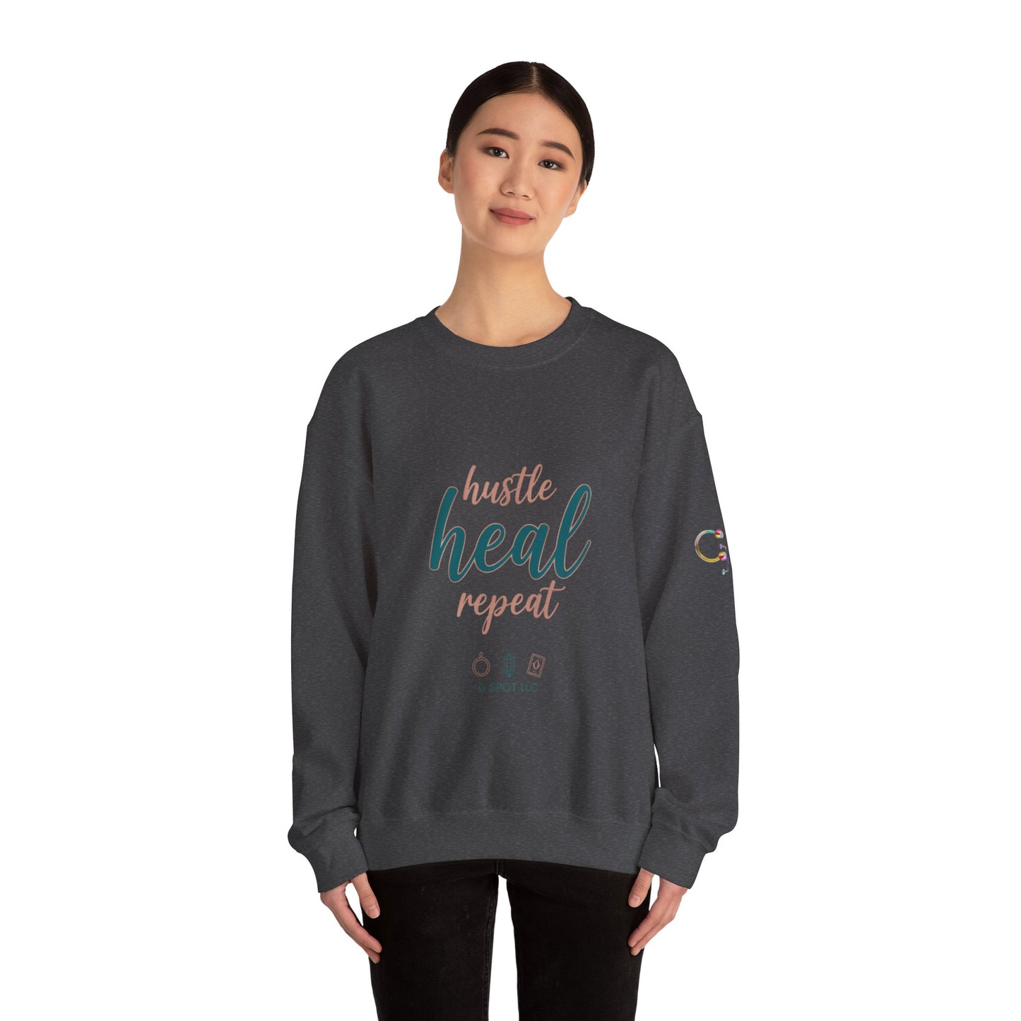 Crewneck Sweatshirt — "Hustle Heal Repeat" Empowerment Design