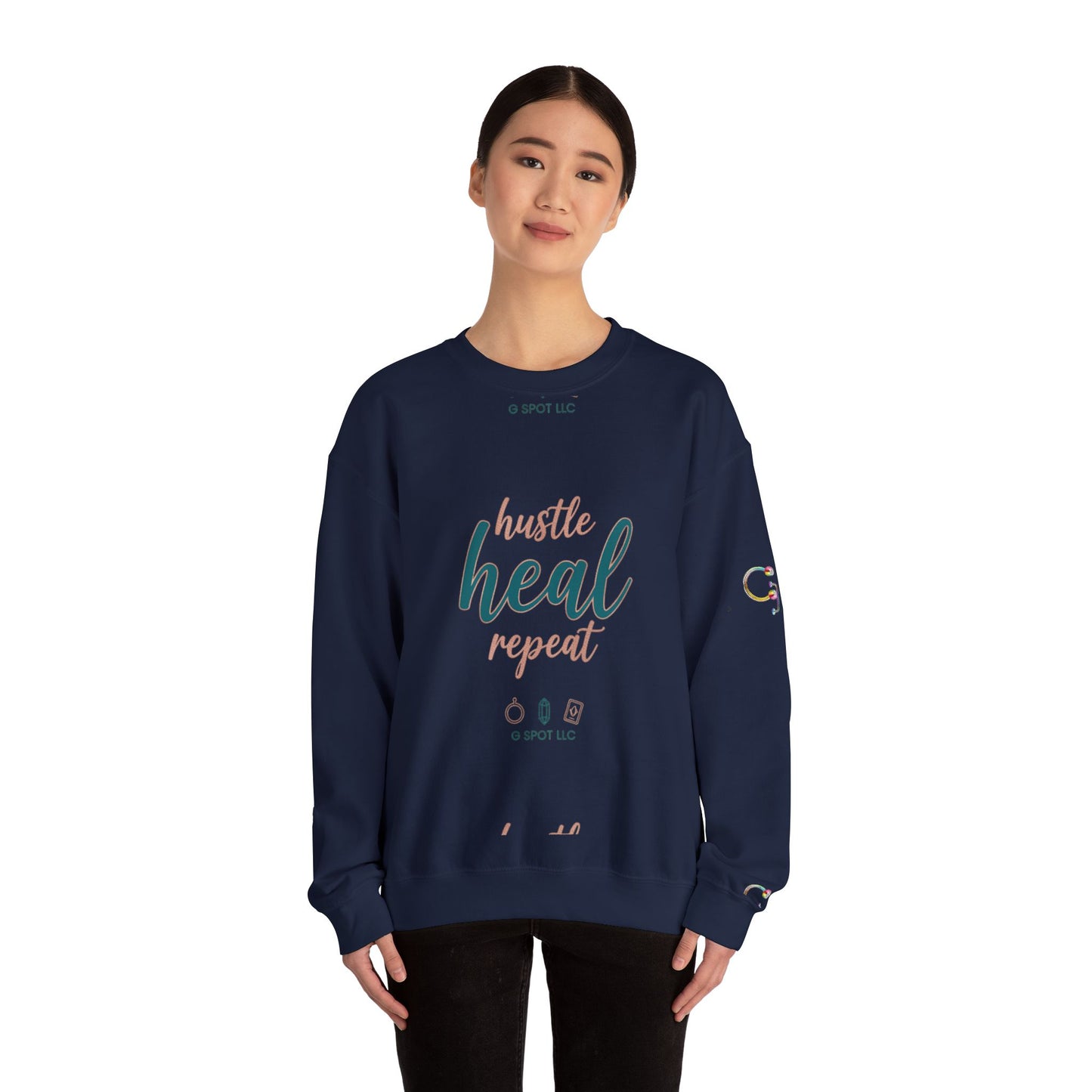 Crewneck Sweatshirt — "Hustle Heal Repeat" Empowerment Design