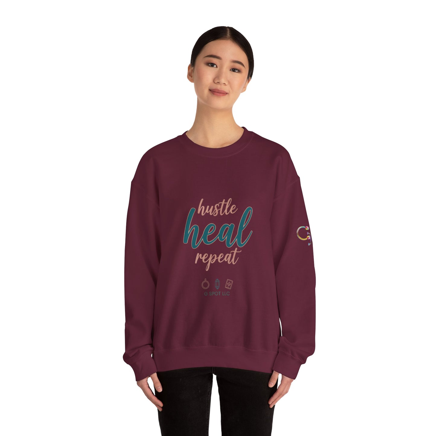 Crewneck Sweatshirt — "Hustle Heal Repeat" Empowerment Design