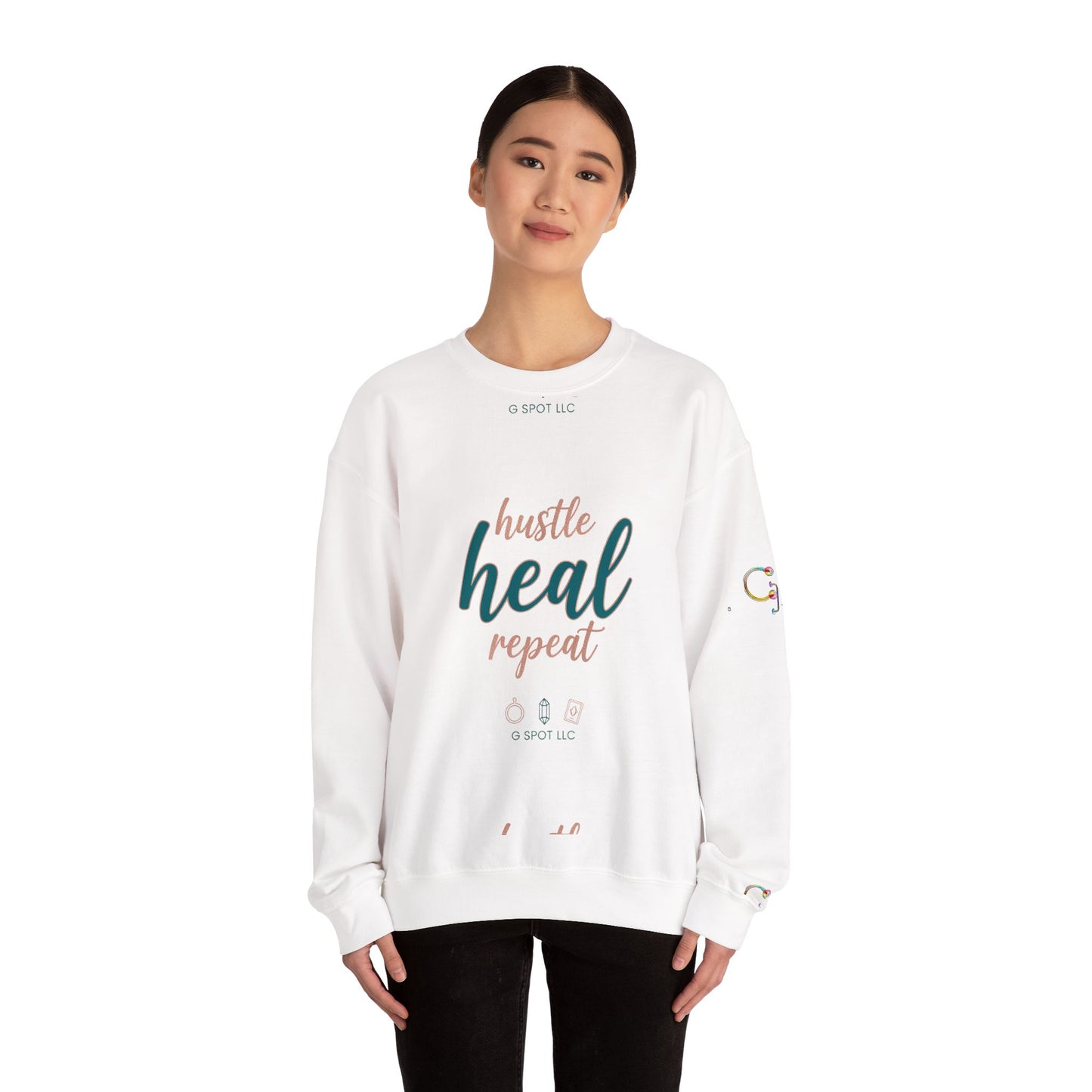 Crewneck Sweatshirt — "Hustle Heal Repeat" Empowerment Design