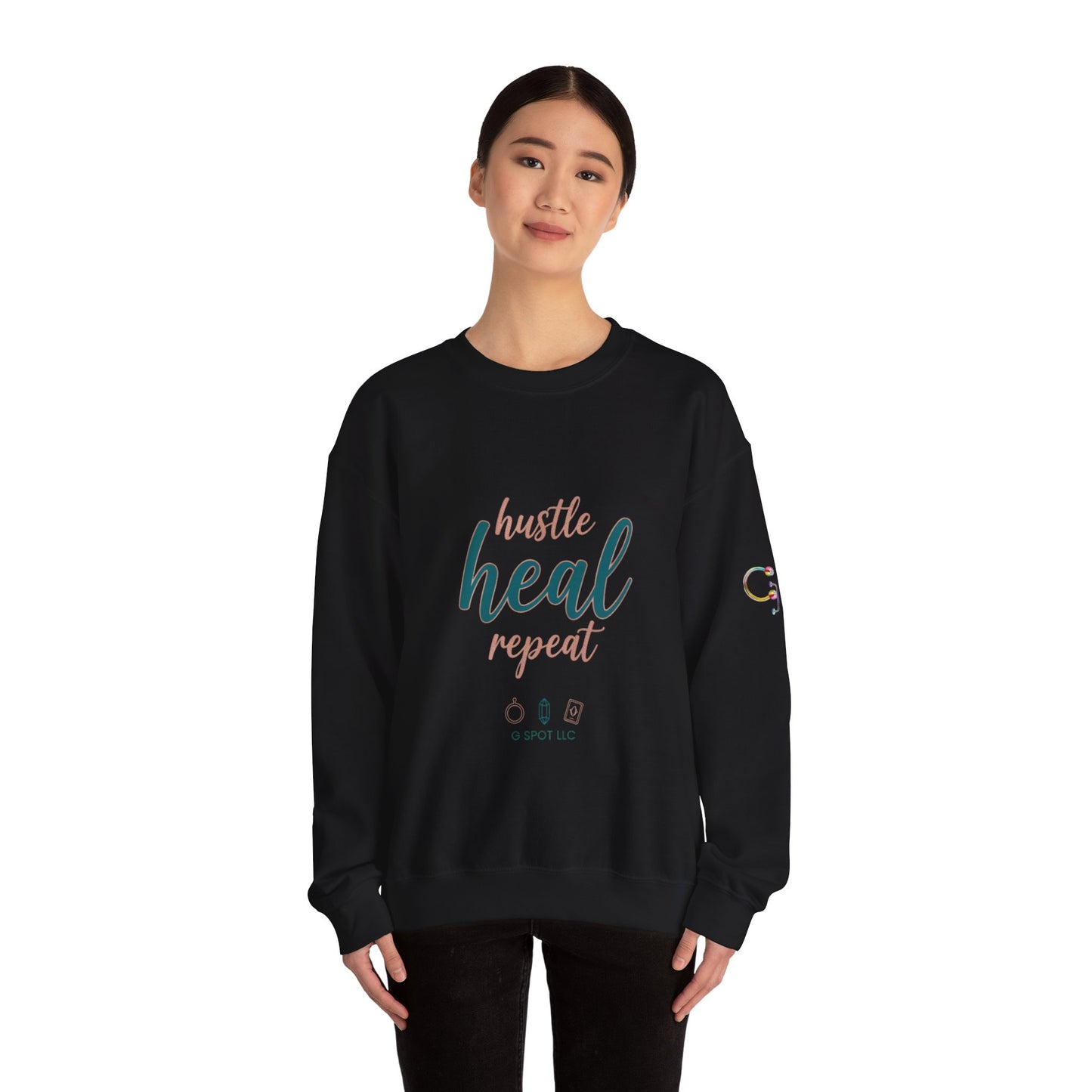 Crewneck Sweatshirt — "Hustle Heal Repeat" Empowerment Design